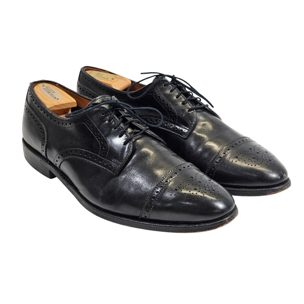 Allen Edmonds Sanford Derby Mens Black Leather Cap Toe Brogue Dress Shoes USA‎